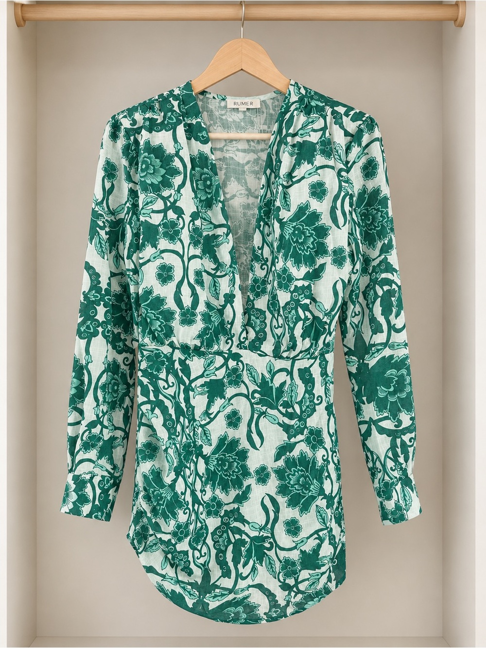 Rumer Small Green Floral Dress | Boho Botanical Long Sleeve Dress NWT
